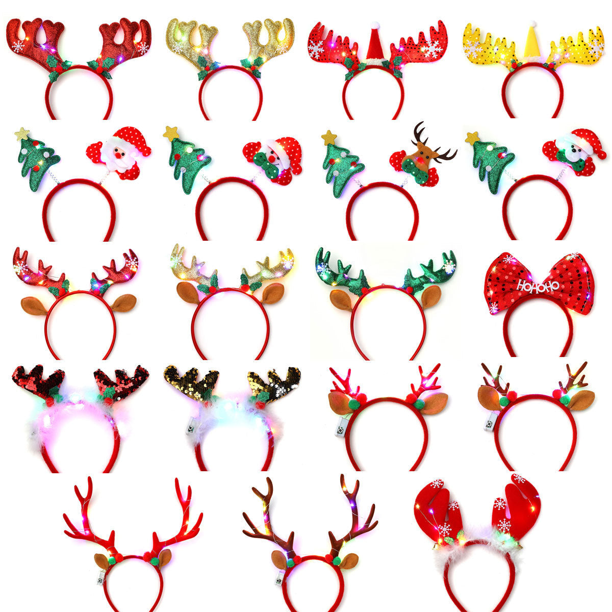 Light Up Reindeer Antler Headband with Glitter Foil Accents | Adjustable One Size Party Wear | Festive Christmas Photo Prop
