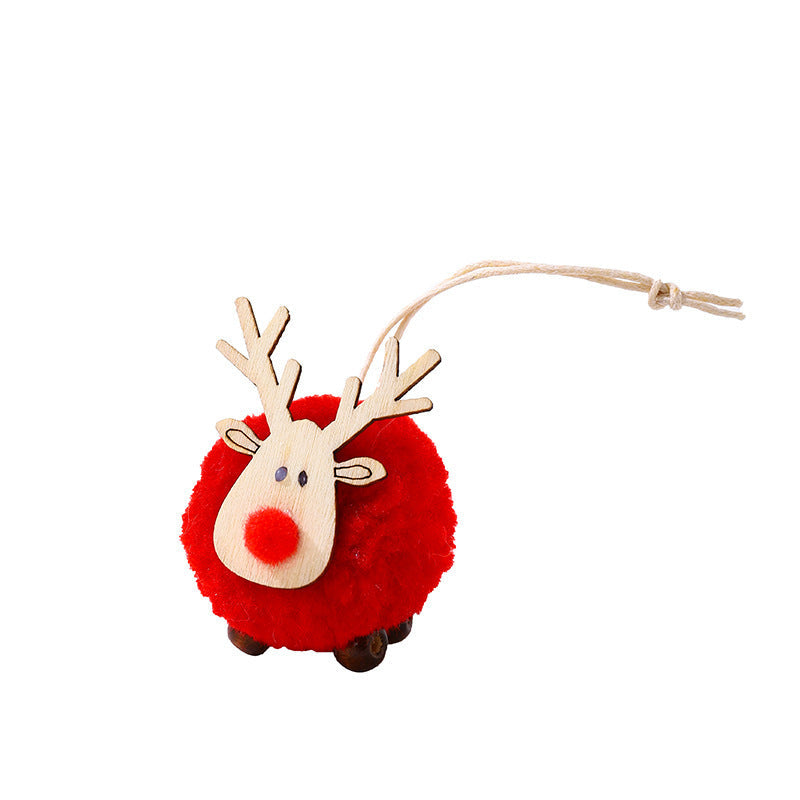Reindeer Ornaments with a Pompom Body and Wood Antlers | Brown, White, Red or Grey | Christmas Decorations to Hang