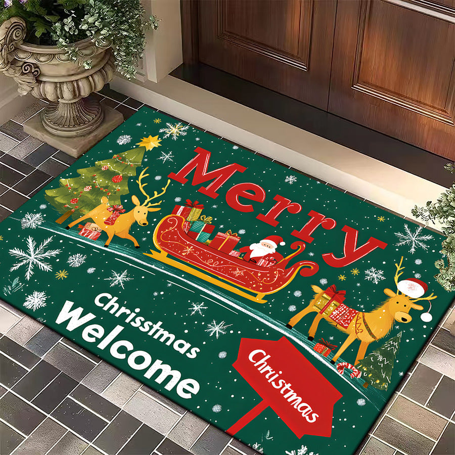 Christmas Door Mat with a Dog in a Festive Jumper | Red Welcome Rug for Entryways | Durable Weave in Several Sizes