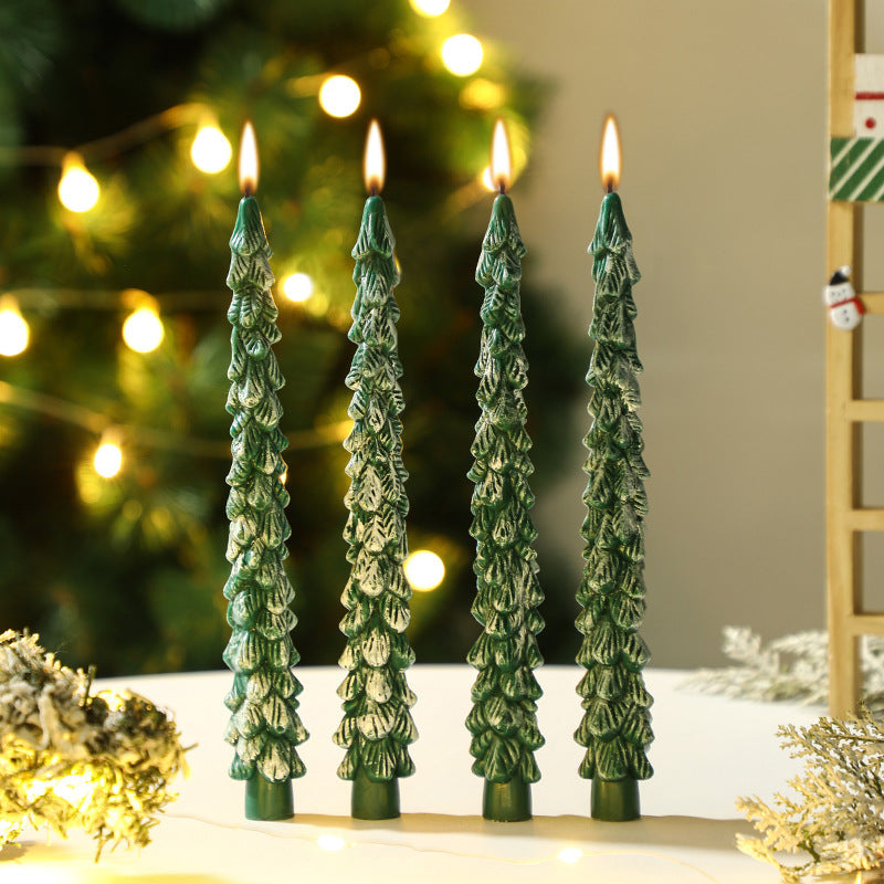 Sculpted Christmas Tree Taper Candle with Layered Branches | Cotton Wick for a Clean Even Burn | Festive Table Decorations