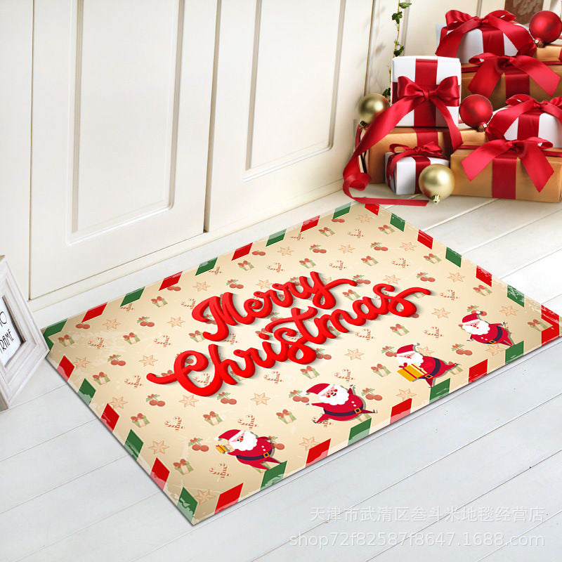 Merry Christmas Door Mat with Santa Print | Non-Slip Backing, Easy to Shake Clean | Indoor Outdoor Entrance Decorations