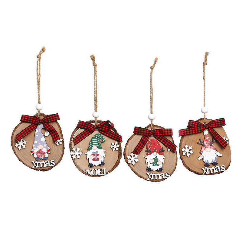 Wooden Gnome Ornaments with Xmas Lettering and Snowflakes | Jute Cord for the Christmas Tree or Door Handle | Plaid Bow
