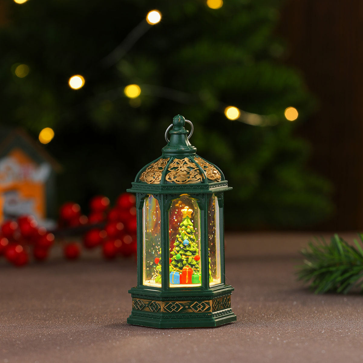 Ornate Christmas Lanterns with a Painted Holiday Figure Inside | Soft LED Light, Just Add Batteries | Cozy Accent for Any Room