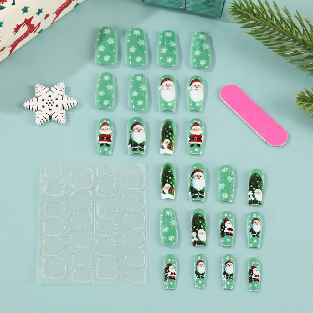 Santa Christmas Nails with Snowflake and Glitter Art | Glossy Press On Nail Designs | Festive Winter Manicure Kit
