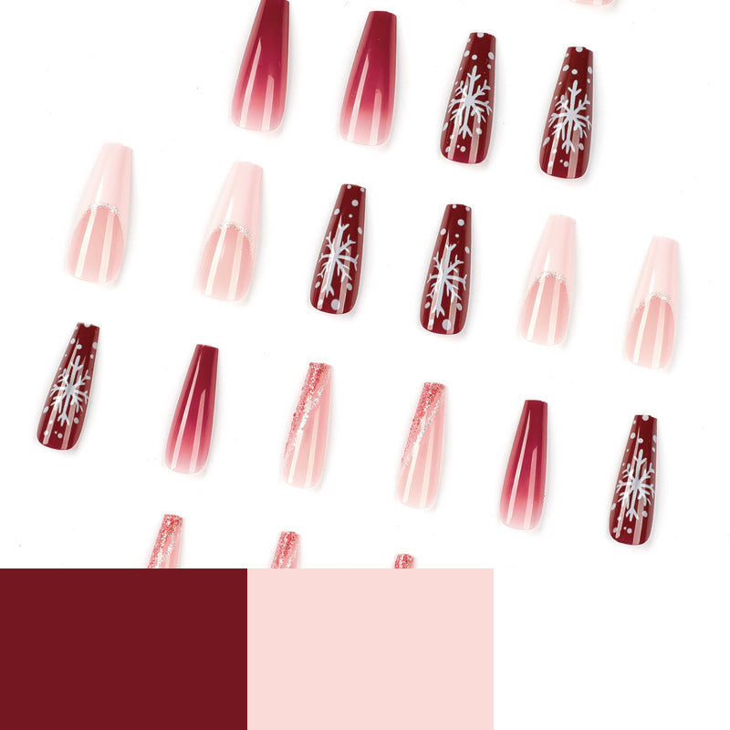 Glitter Christmas Press-On Nails in Red, White and Pink | Snowflake and Dot Detailing | Shaped for a Close Natural Fit