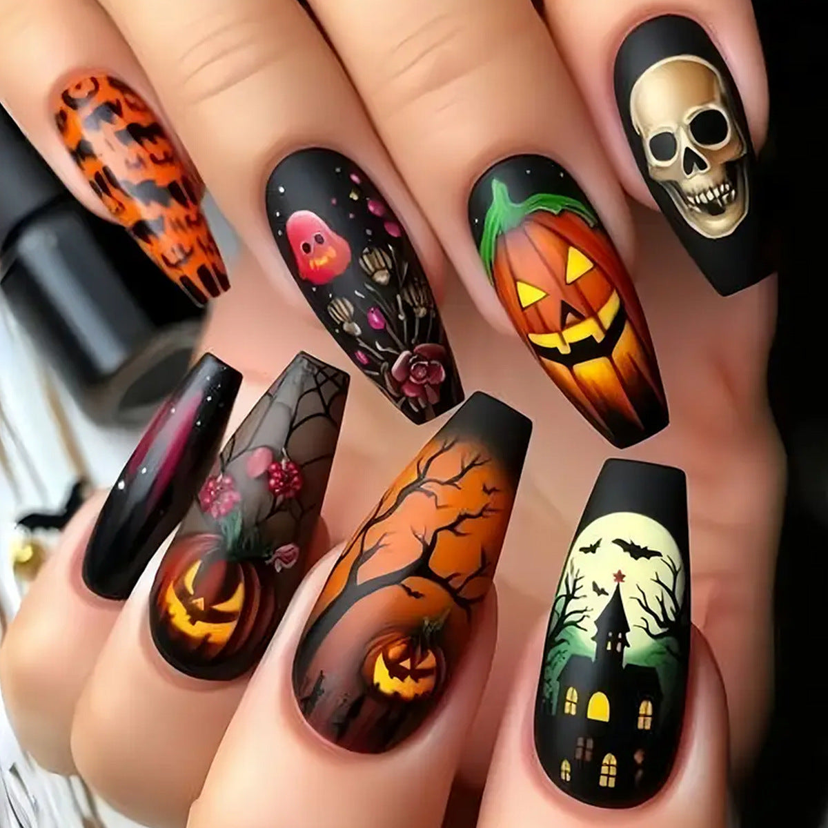 Halloween Press-On Nails | Available in White | Glue-Free Application in Minutes for Parties and Nights Out