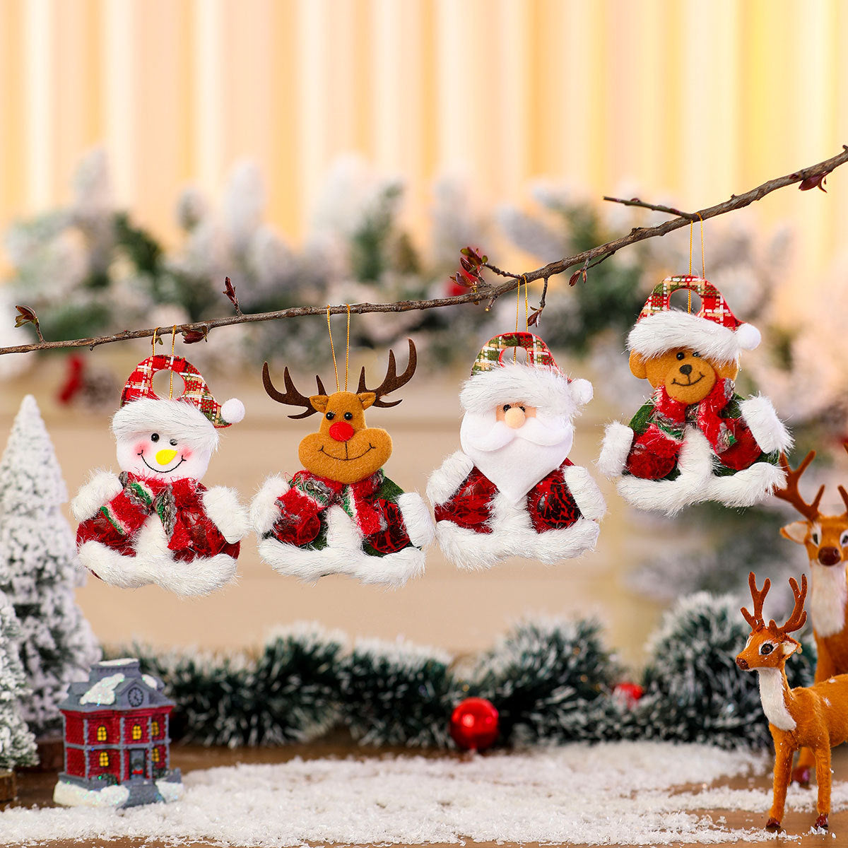 Plush Snowman Christmas Tree Ornaments with Hat and Scarf | Soft Hanging Character Decor | Indoor Holiday Decorations
