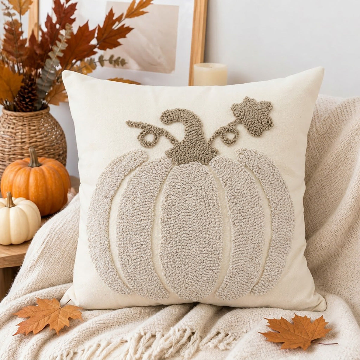 Halloween Pumpkin Throw Pillow | Available in 8 Colors and 2 Sizes | Plush Accent for Sofas, Chairs, and Beds