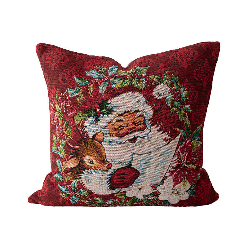 Christmas Home Decor Tapestry Pillow Cover with Santa and Reindeer Motif | Woven Gobelin Texture, Concealed Zipper | Six Designs