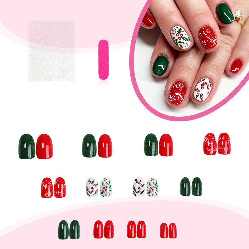Candy Cane Nails in Red and Green | Glossy Christmas Press On Nail Designs | Festive Winter Manicure for Home Parties