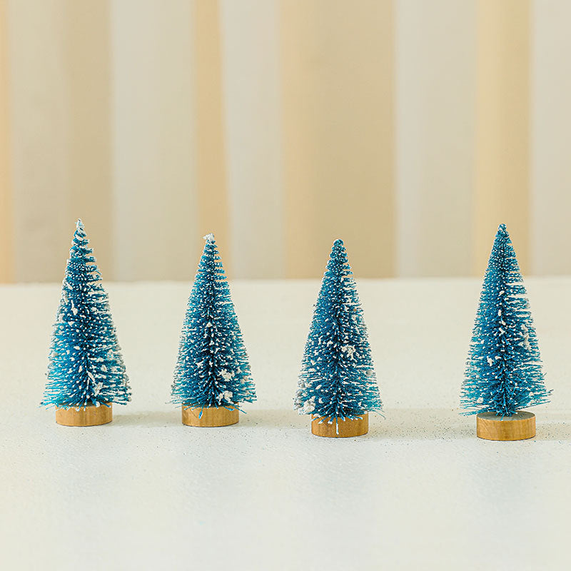Miniature Christmas Tree Figures, Set of Four Heights | Realistic Conifer Detail | Tabletop and Mantel Decorations