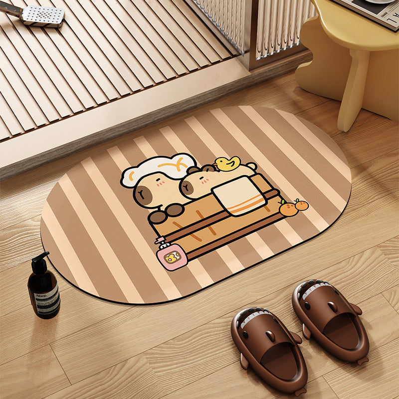 Cartoon Capybara Bath Mat with Non-Slip Backing | Machine Washable Rug for Kitchen or Play Area | One Size, 10 Designs