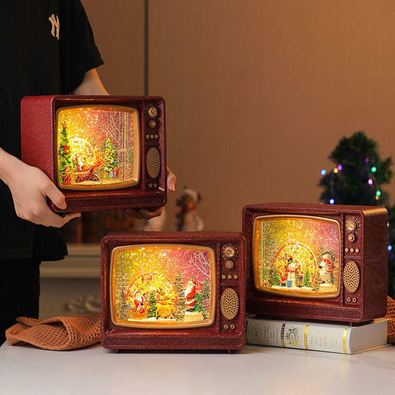 LED Lantern with a Santa Figurine Holding a Fir Tree | Shimmering Glitter Around the Scene | Warm Christmas Tabletop Light
