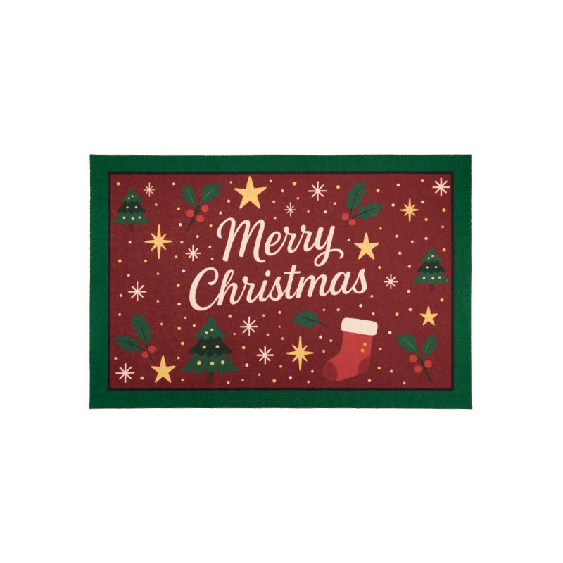 Christmas Placemat Set with Merry Lettering and Holly Accents | Red and Green Scalloped Table Mats | Flat Wipe Clean Decorations