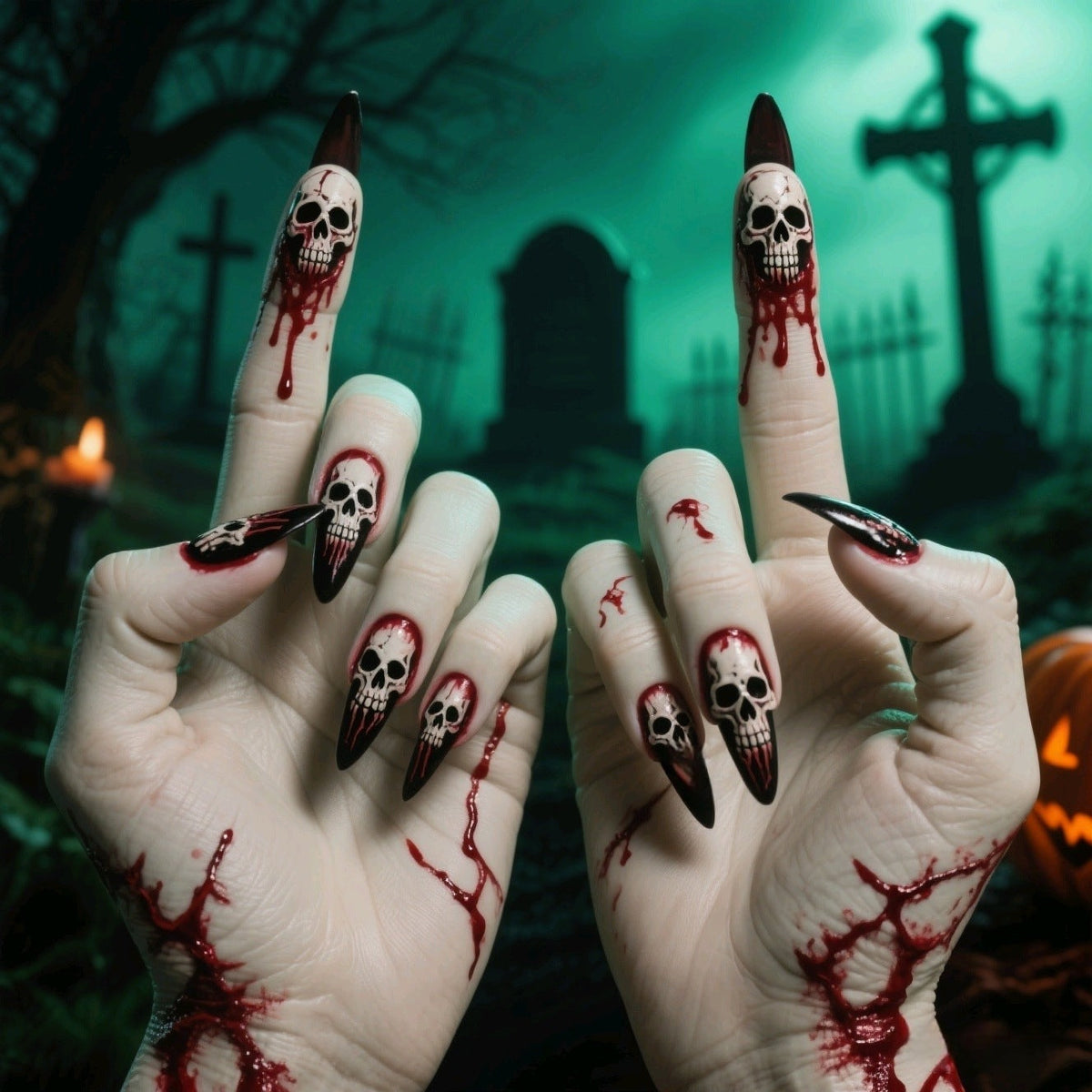 Halloween Skull Press-On Nails | Available in 6 Colors | Glue-Free Application in Minutes for Parties and Nights Out