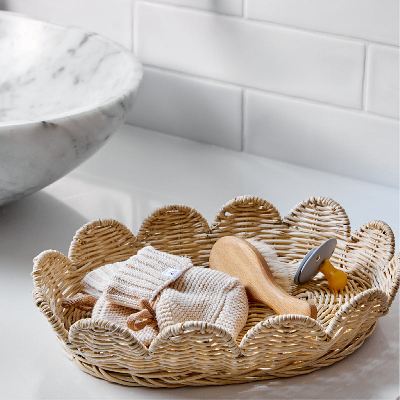 Scalloped Wall Basket Decor in Woven Rattan | Mounts Flat to Hold Plants or Small Items | 5 Finishes