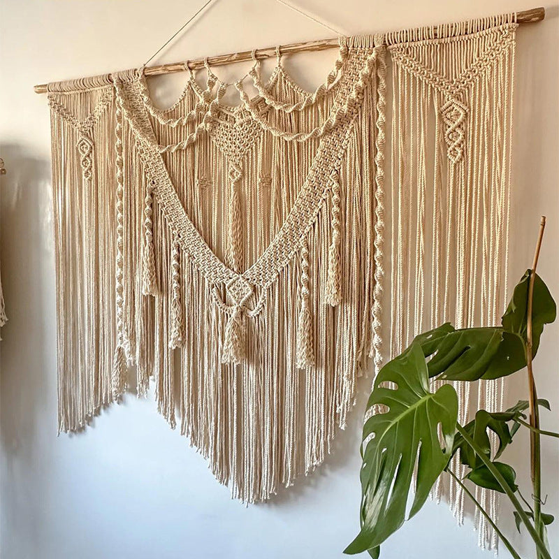 Handmade Macrame Wall Decor with Wooden Dowel | Large Boho Panel for Living Room and Bedroom | One Size