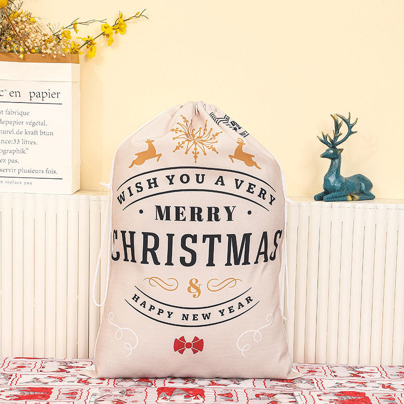 Christmas Gift Sack with Merry Lettering | Drawstring Top and a Sturdy Fabric Build | Reusable Wrap and Storage, 3 Designs