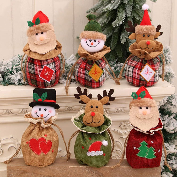 Plush Teddy Bear Christmas Gift Bag with Knit Hat and Scarf | Soft Holiday Treat Sack | Festive Tabletop Decorations