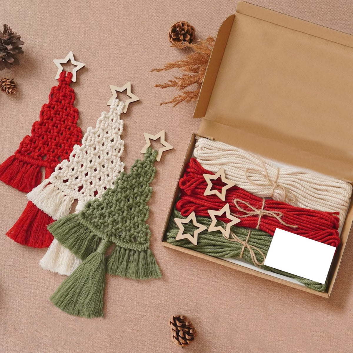 Macrame Christmas Ornament Kit for DIY Crafting | Complete Set with Every Material Included | Boho Xmas Tree Decorations