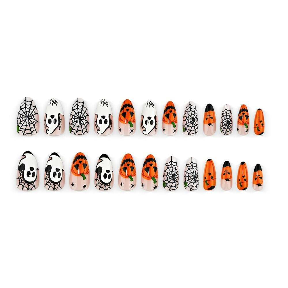 Halloween Pumpkin Ghost Press-On Nails | Available in Yellow | Glue-Free Application in Minutes for Parties and Nights Out