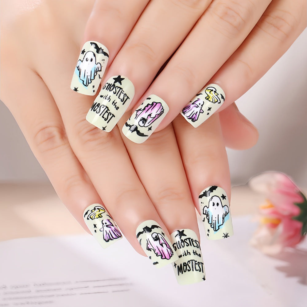 Halloween Press-On Nails | Available in Transparent, White | Glue-Free Application in Minutes for Parties and Nights Out