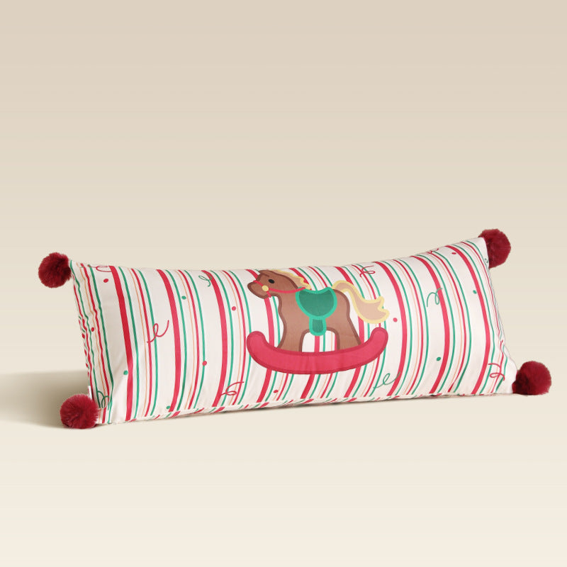 Extra Long Plaid Lumbar Pillow for Christmas Living Room | Pom-Pom Corners, Cotton Blend Cover | 13.78 x 35.43 in, Five Designs