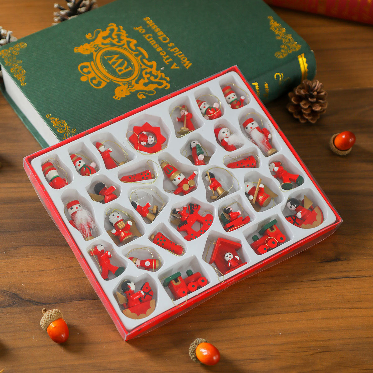 Mini Train Christmas Ornaments in a Gift Box | Bright Colors for Mantel and Tabletop Display | Seven Festive Design Sets