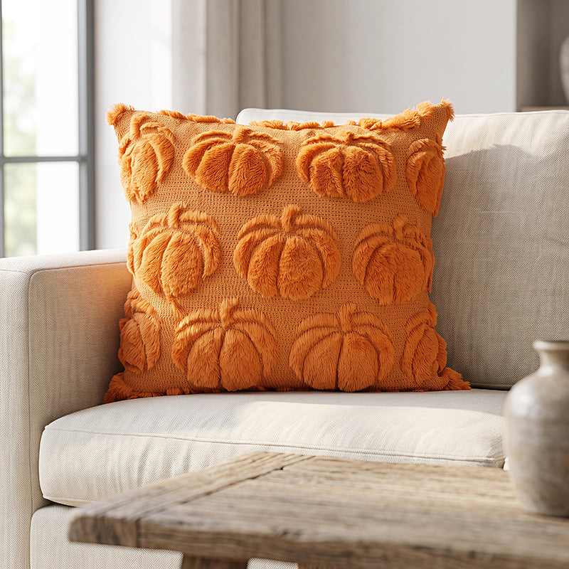 Halloween Pumpkin Throw Pillow | Available in Orange, Cream, Caramel | Plush Accent for Sofas, Chairs, and Beds