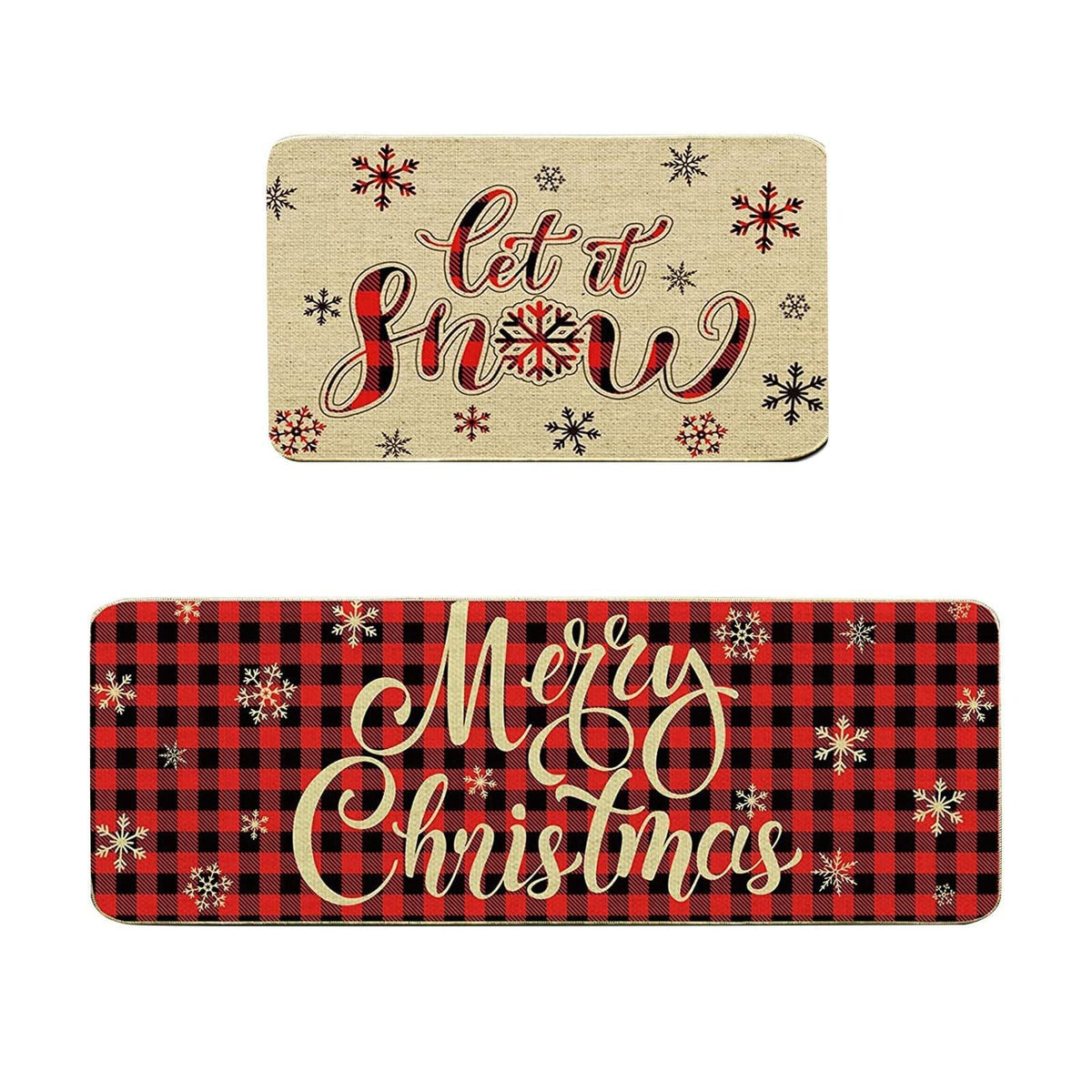 Christmas Door Mat with Snowmen, Gnomes and Holiday Sayings | Red and Turquoise Festive Rug | Several Sizes Available