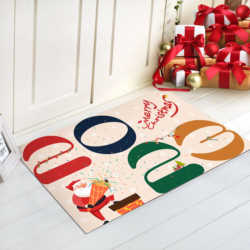 Merry Christmas Door Mat with Santa Print | Non-Slip Backing, Easy to Shake Clean | Indoor Outdoor Entrance Decorations