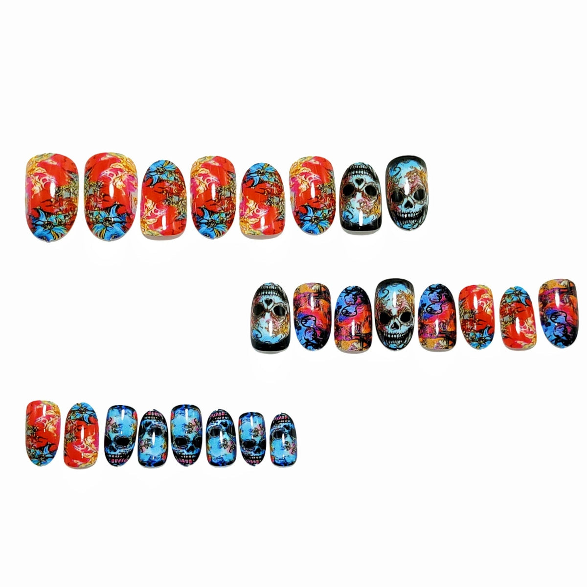 Halloween Skull Press-On Nails | Available in 6 Colors | Glue-Free Application in Minutes for Parties and Nights Out