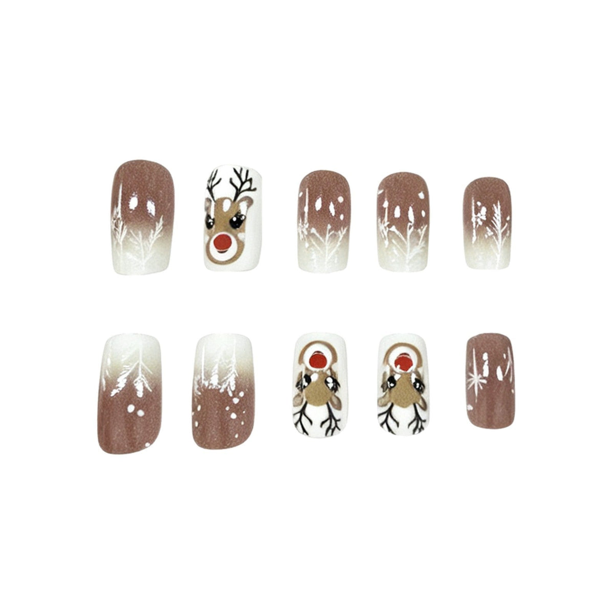 Christmas Gel Nails with Reindeer and Snowflake Art | Brown and White Ombre Tips | Quick Salon Finish at Home