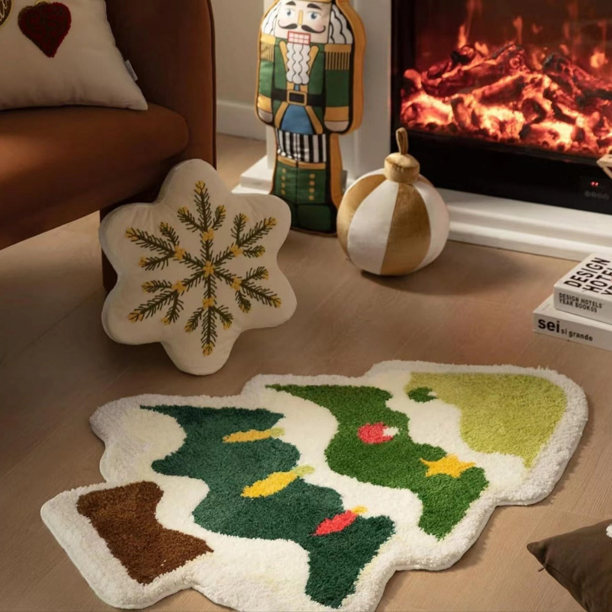 Plush Christmas Mat with a Santa Motif | Soft Xmas Rug for the Living Room in Two Sizes | Festive Holiday Floor Decor