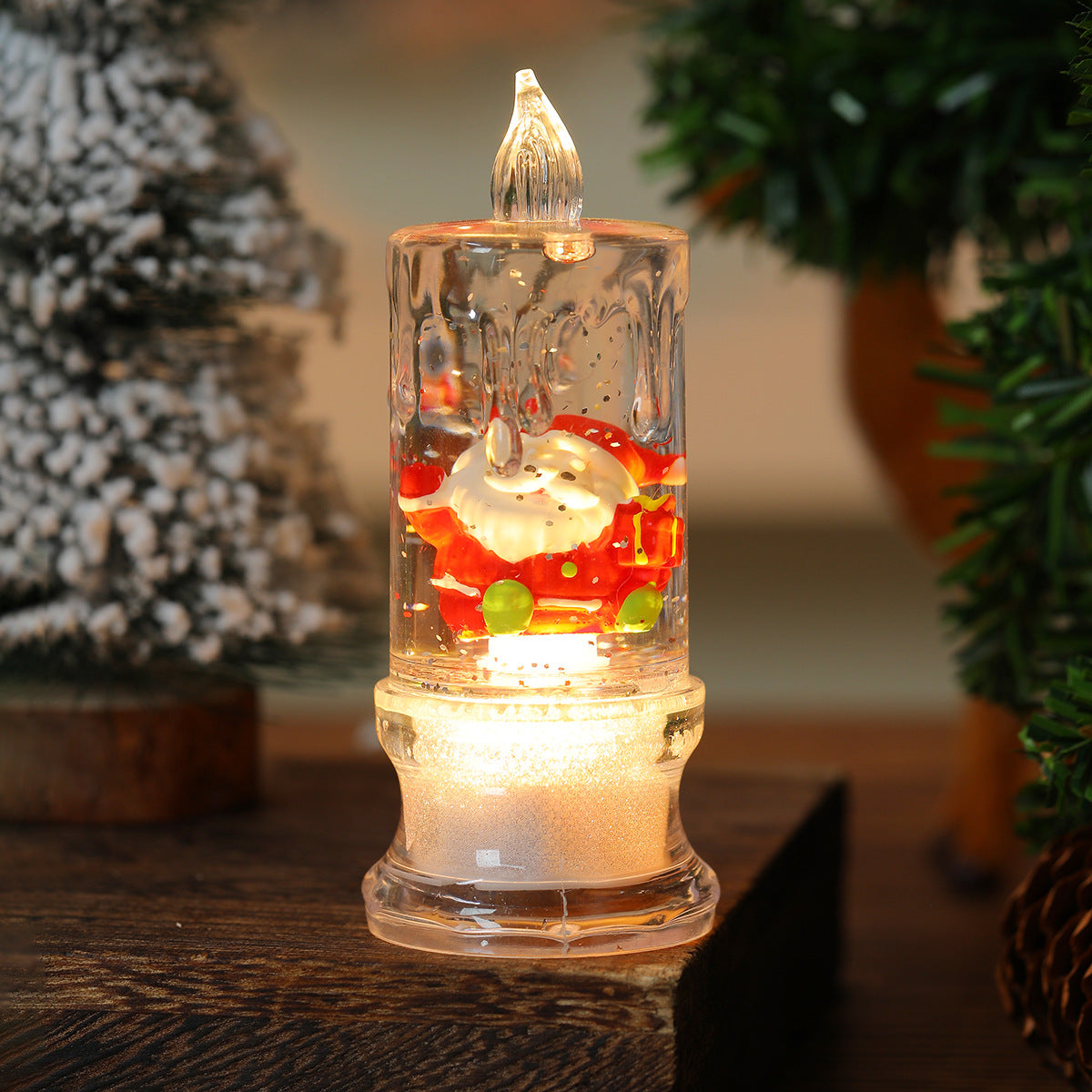 Christmas Candle Figure with a Santa Inside | LED Glow from Below the Base | Compact Holiday Decorations for Shelves