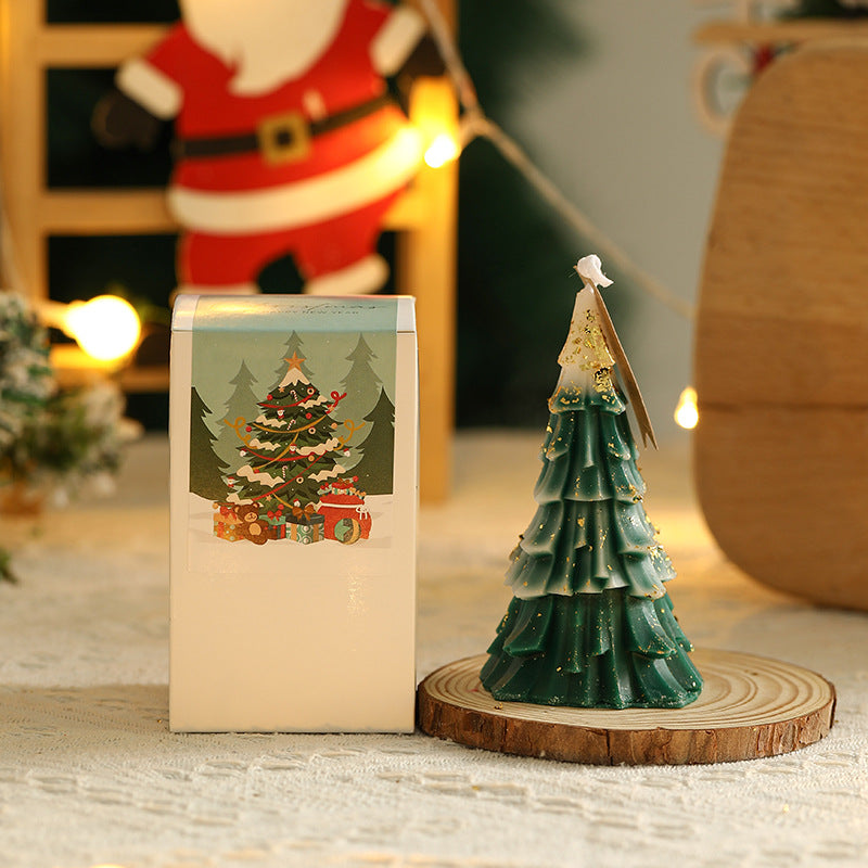 Pine Needle Textured Christmas Tree Candle | Hand Poured Soy Wax, Cotton Wick | Tabletop Holiday Decor with Gift Box