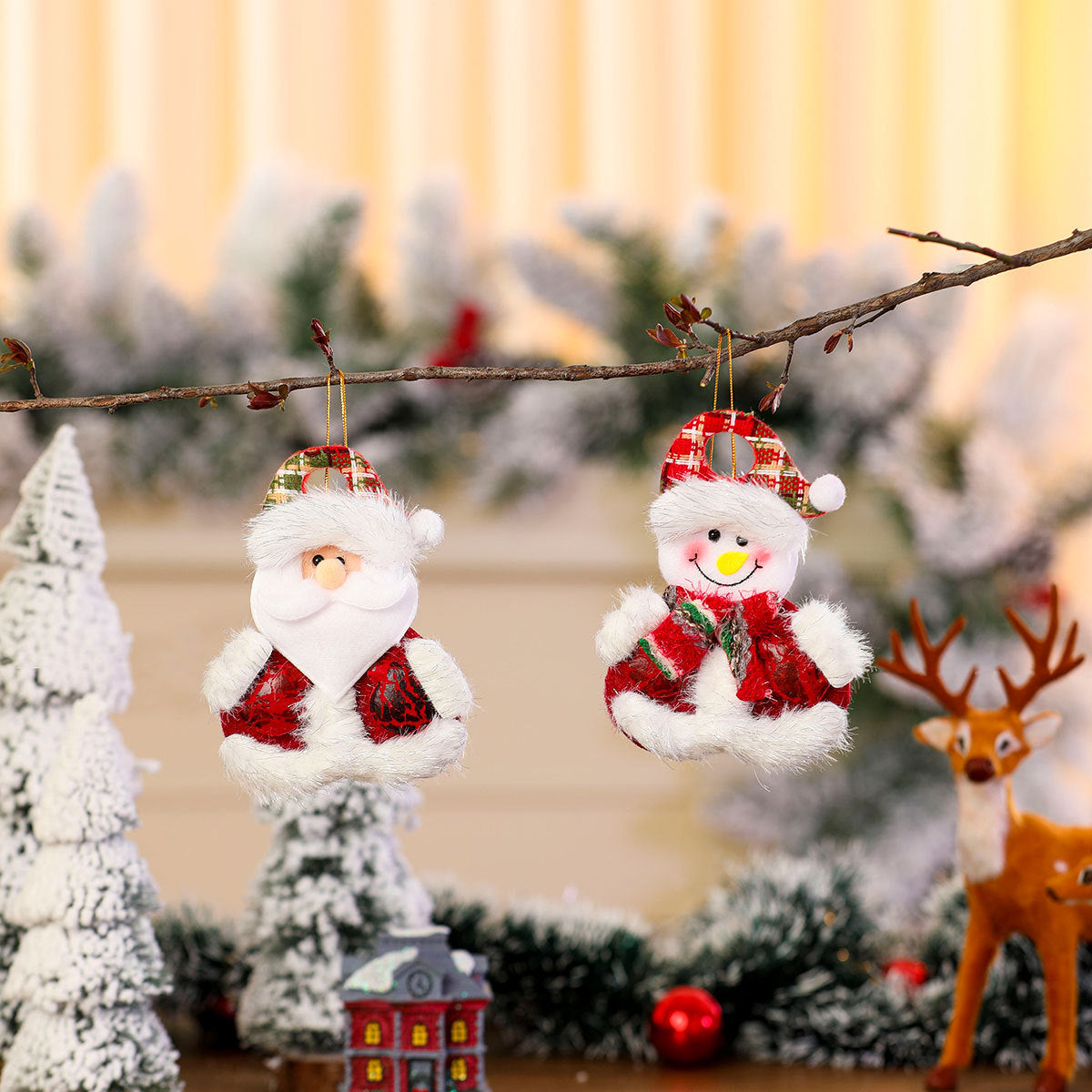 Plush Snowman Christmas Tree Ornaments with Hat and Scarf | Soft Hanging Character Decor | Indoor Holiday Decorations