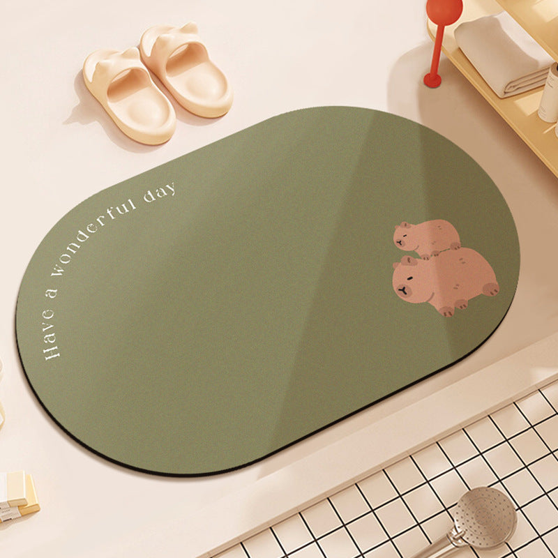 Cartoon Capybara Bath Mat with Non-Slip Backing | Machine Washable Rug for Kitchen or Play Area | One Size, 10 Designs
