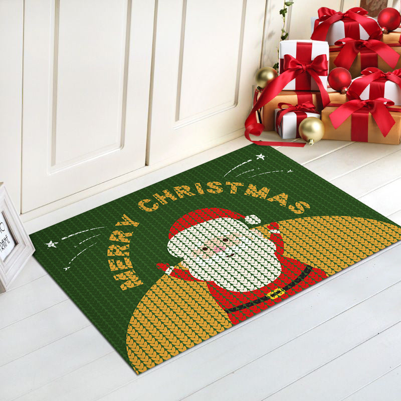 Merry Christmas Door Mat with Santa Print | Non-Slip Backing, Easy to Shake Clean | Indoor Outdoor Entrance Decorations