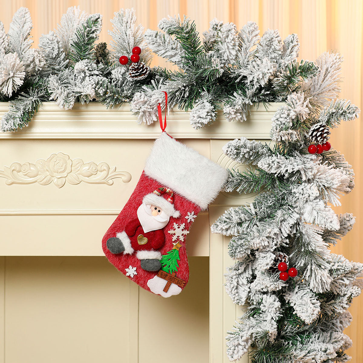 Christmas Stocking with a Snowman and Tree Motif | Soft Durable Fabric with a Roomy Opening | Fireplace Decorations, 4 Designs