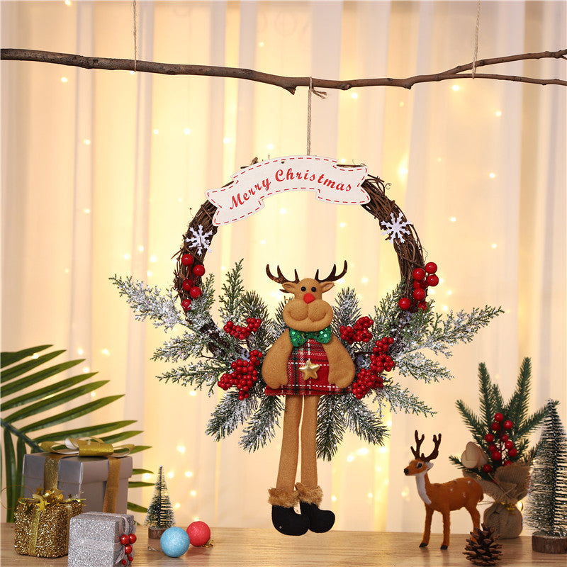 Christmas Wreath with a Santa Motif and Holly Accents | Greenery Base and a Ready-to-Hang Loop | 6 Colorways