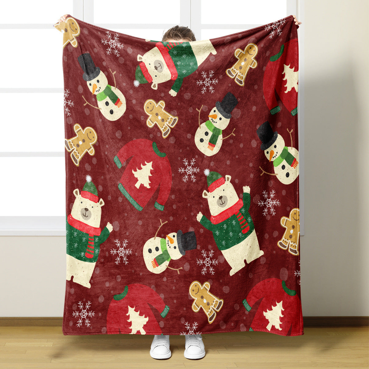 Christmas Blanket with Santa Claus, Reindeer and Snowmen | Ultra-Soft Throw for Couch and Bed | Two Festive Sizes