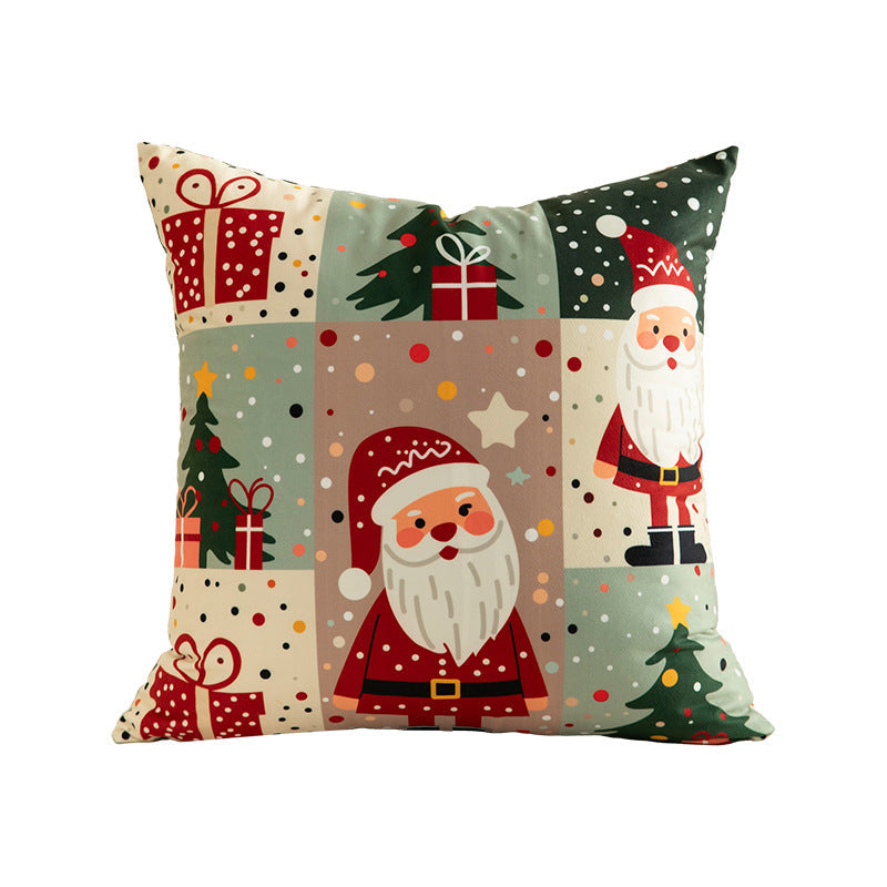 Patchwork Pillow Cover for Christmas Decorations with Bauble and Santa Hat Print | Machine Washable, Hidden Zipper | Six Designs