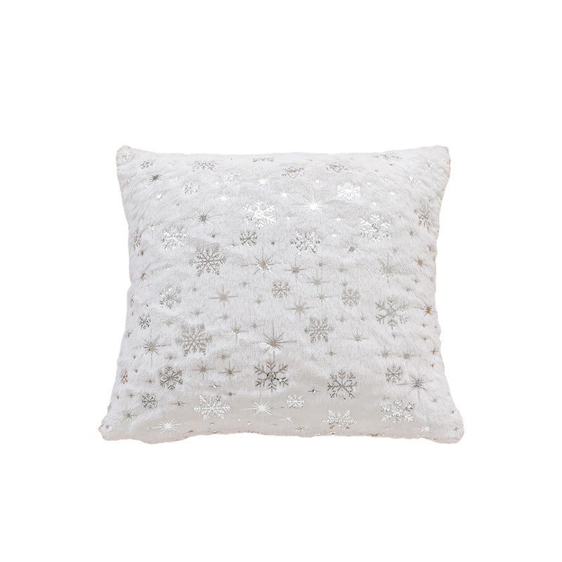 Faux Fur Christmas Throw Pillow with Foil Reindeer and Tree Print | Plush Polyfill, Square Shape | Holiday Decorations