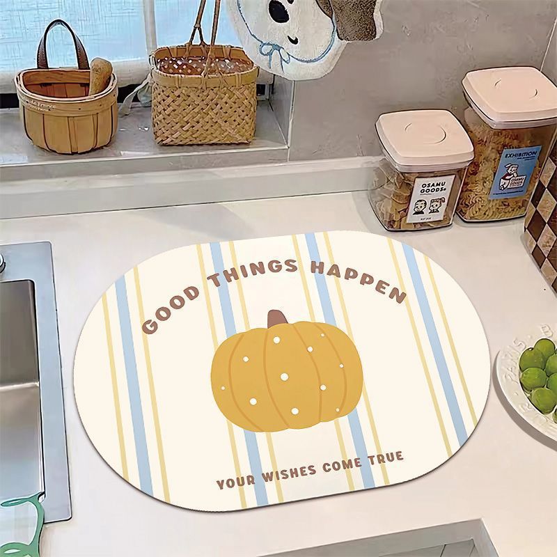 Banana Print Kitchen Rug with Non-Slip Backing and Wipe-Clean Surface | Oval Mat for Sink or Stove | 14 Designs