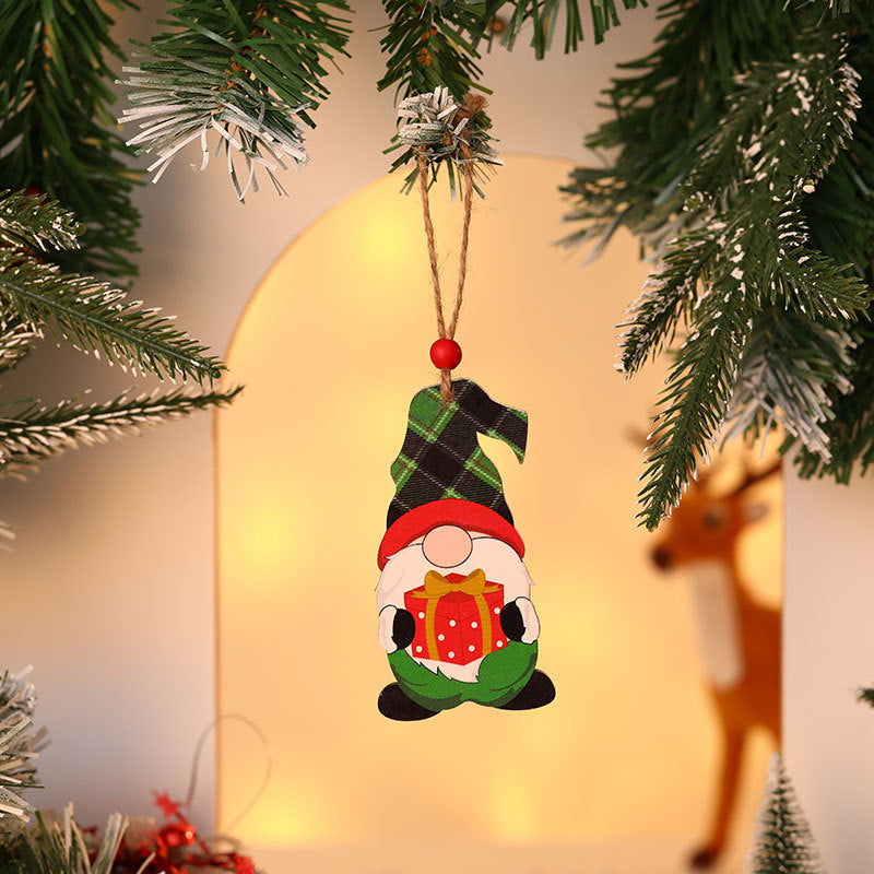 Wooden Gnome Christmas Ornaments Holding a Tree and Gift | Sturdy String Loop for Hanging | Compact Festive Decorations