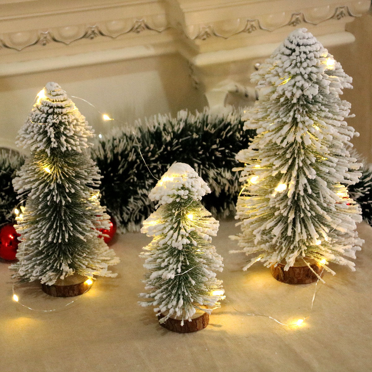 Mini Snow Covered Christmas Tree for Tabletops | Frosted Tips on a Sturdy Wooden Base | Lightweight Holiday Decorations