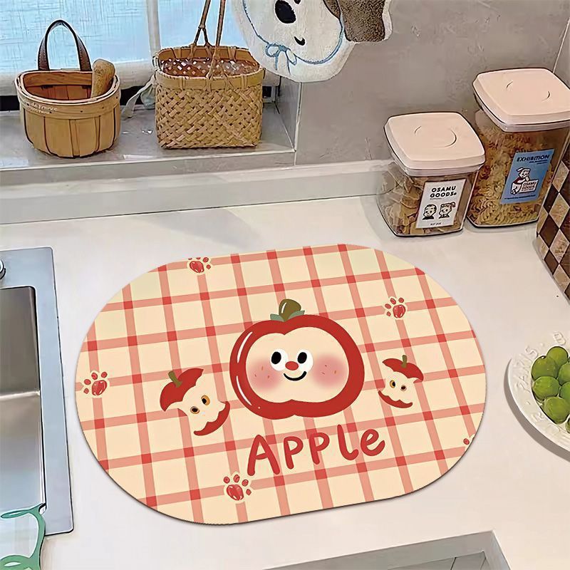 Banana Print Kitchen Rug with Non-Slip Backing and Wipe-Clean Surface | Oval Mat for Sink or Stove | 14 Designs