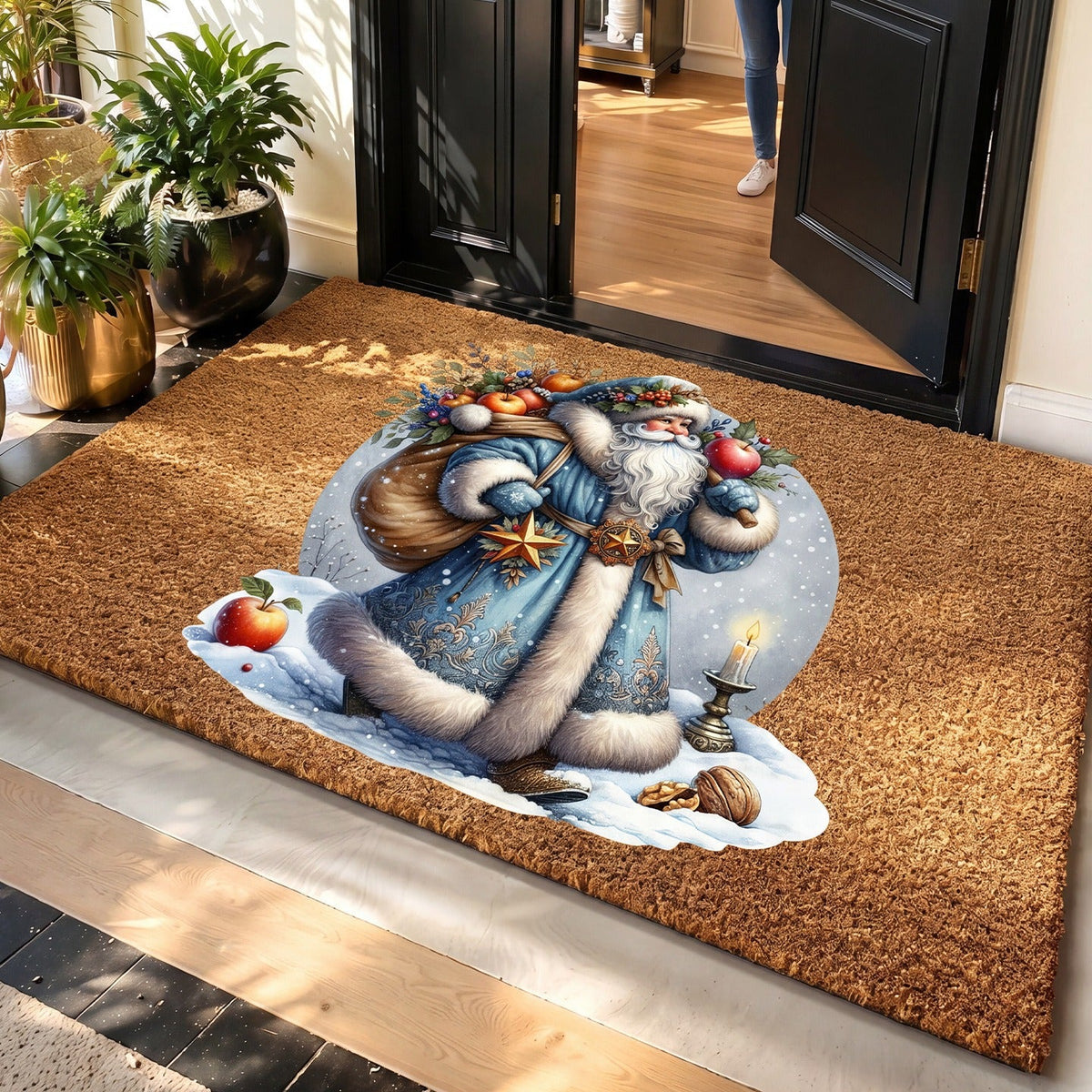 Christmas Welcome Door Mat with Gingerbread Men and Snowflakes | Non-Slip Bottom, Heavy Traffic Build | Entryway Patio Decor