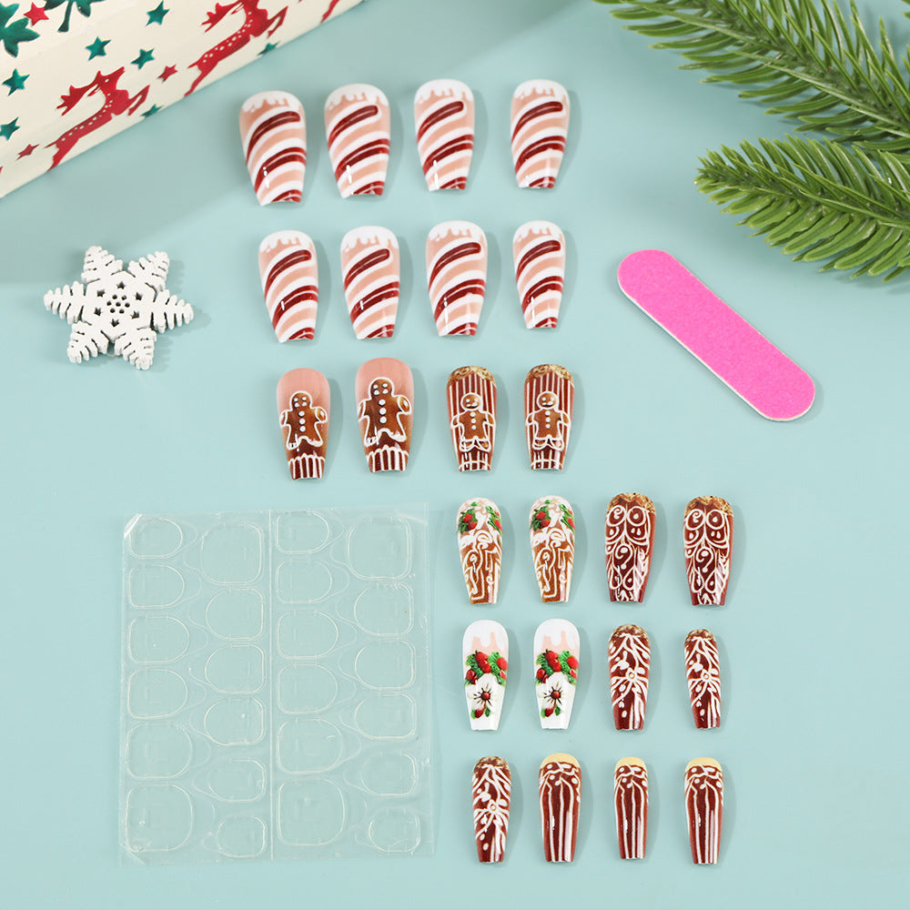 Gingerbread Christmas Nails with Glossy Finish | Festive Press On Nail Designs | Easy Winter Manicure for Parties
